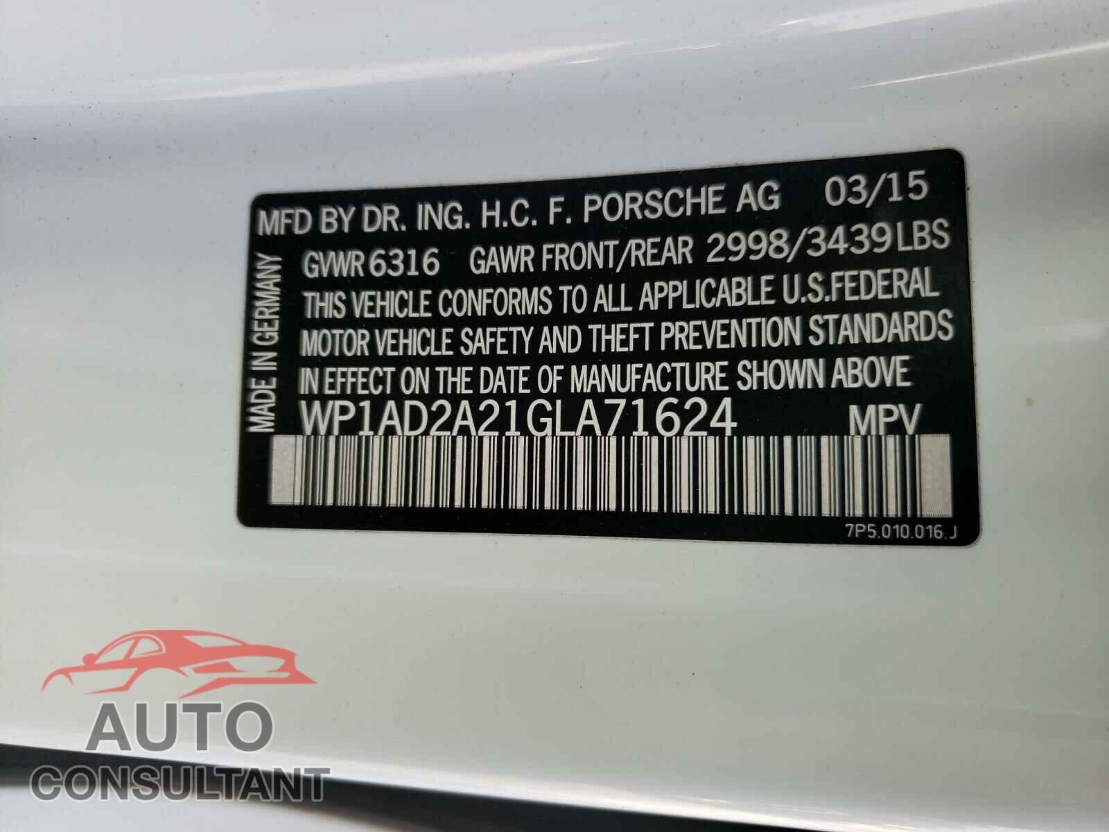 PORSCHE CAYENNE 2016 - WP1AD2A21GLA71624