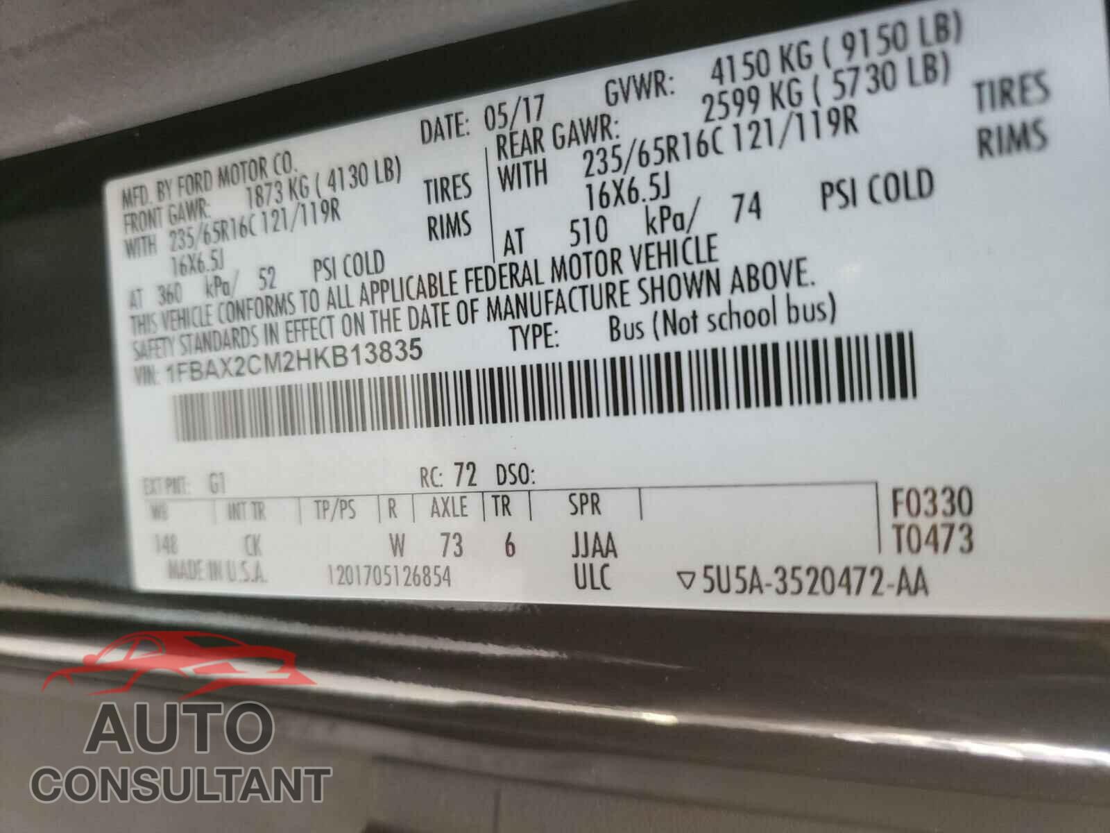 FORD TRANSIT CO 2017 - 1FBAX2CM2HKB13835
