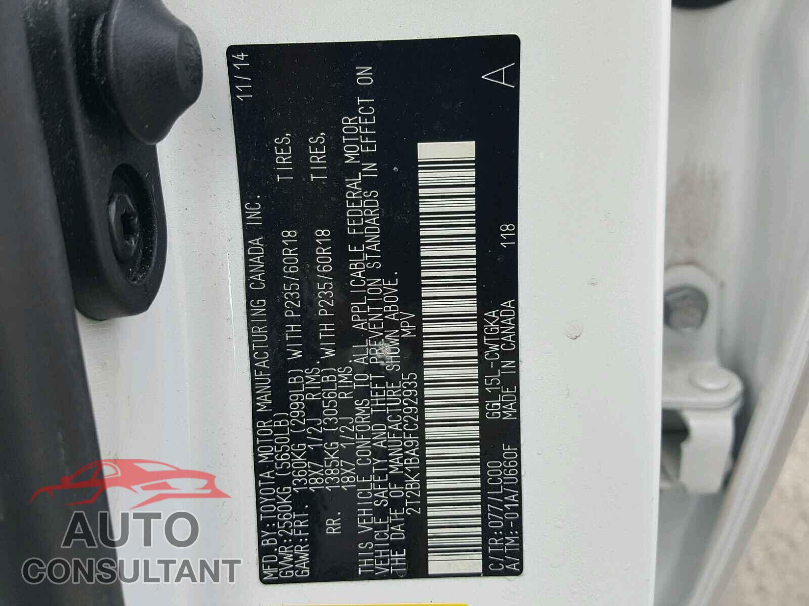 LEXUS RX350 2015 - 2T2BK1BA9FC292935