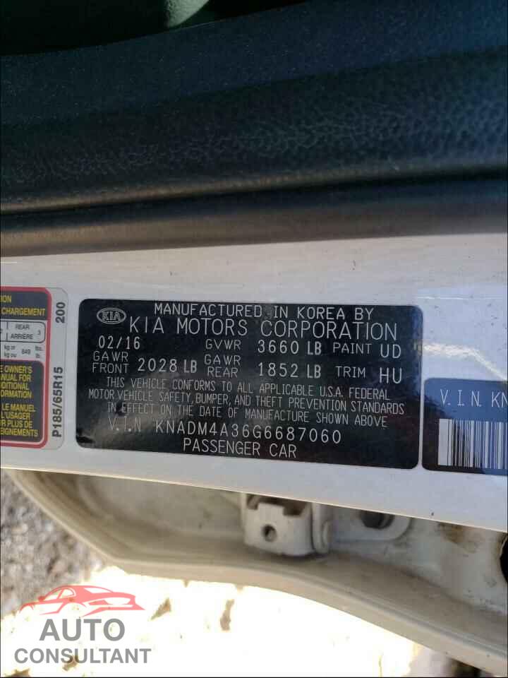 KIA RIO 2016 - KNADM4A36G6687060
