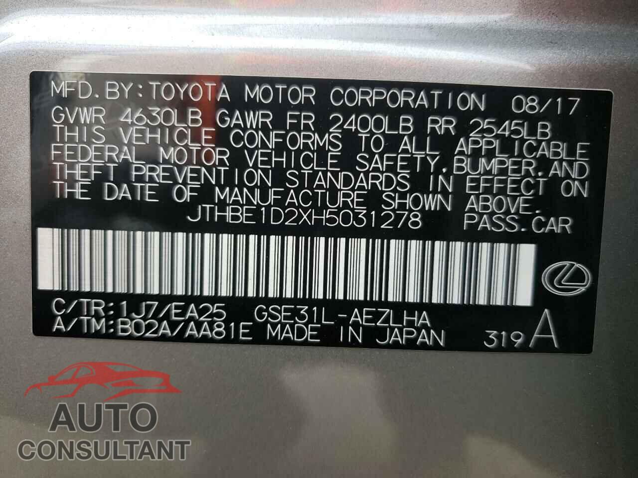 LEXUS IS 2017 - JTHBE1D2XH5031278