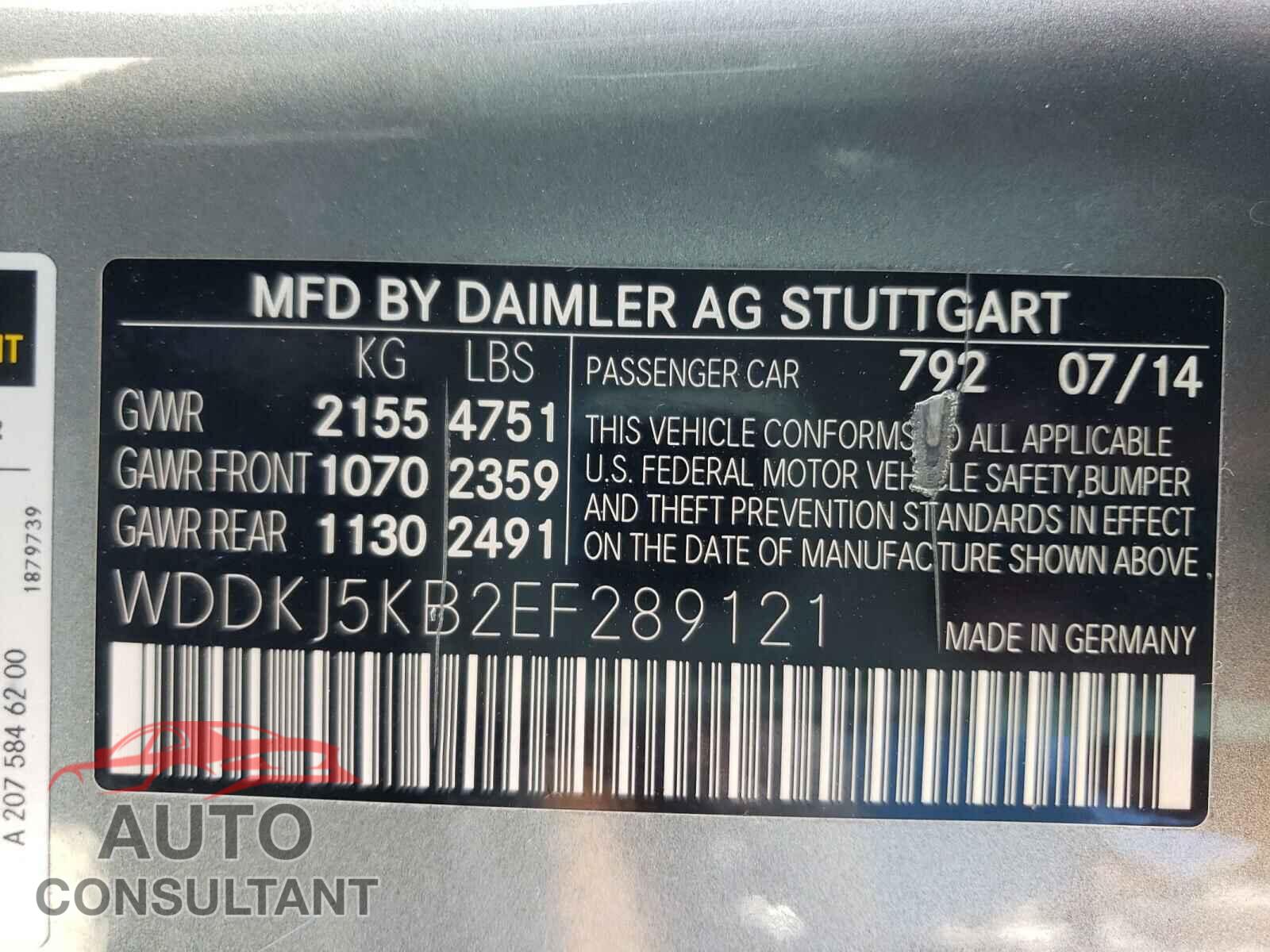 MERCEDES-BENZ E CLASS 2014 - WDDKJ5KB2EF289121