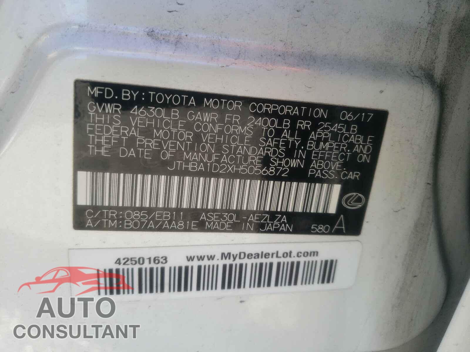LEXUS IS 2017 - JTHBA1D2XH5056872