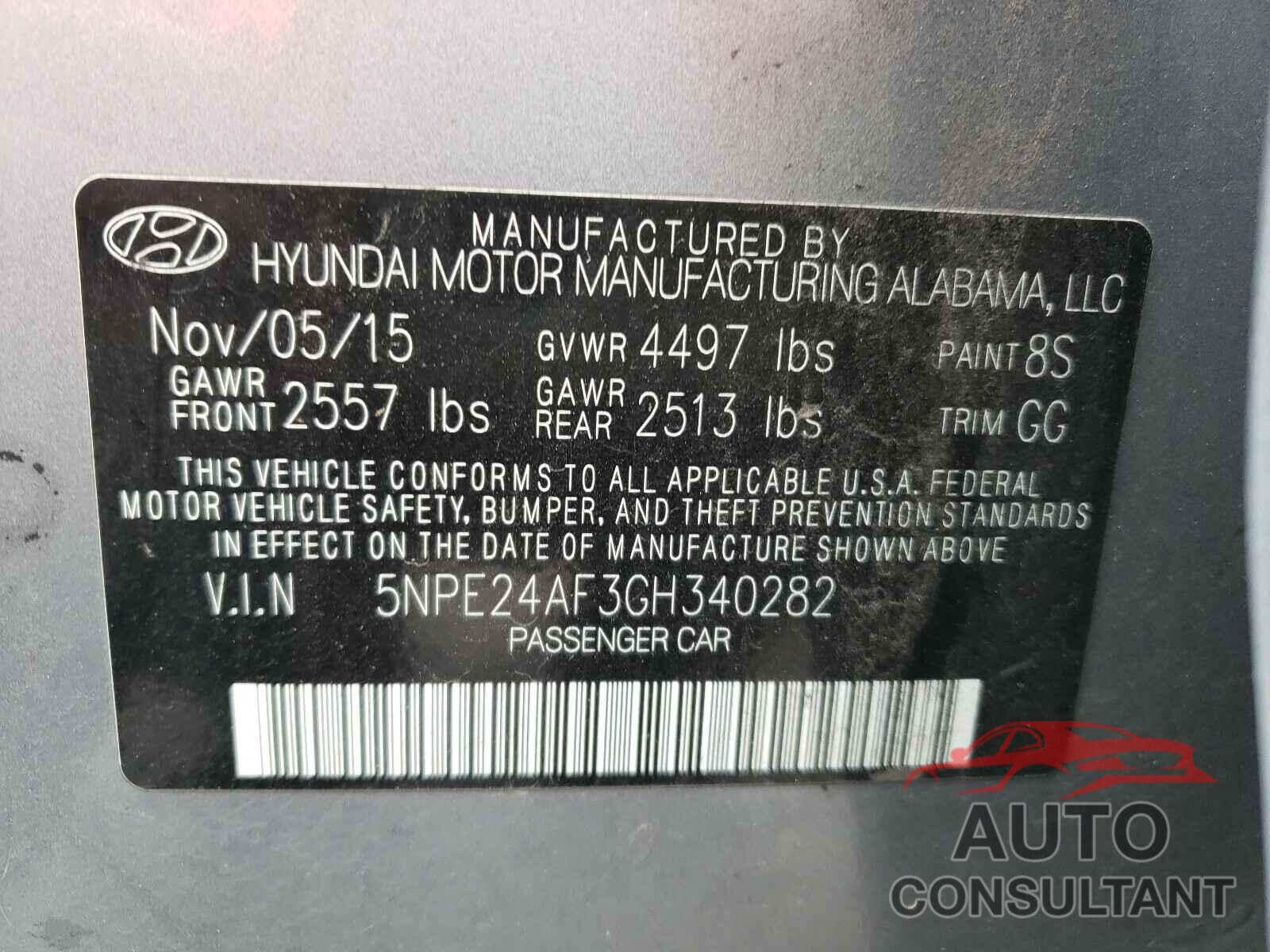 HYUNDAI SONATA 2016 - 5NPE24AF3GH340282