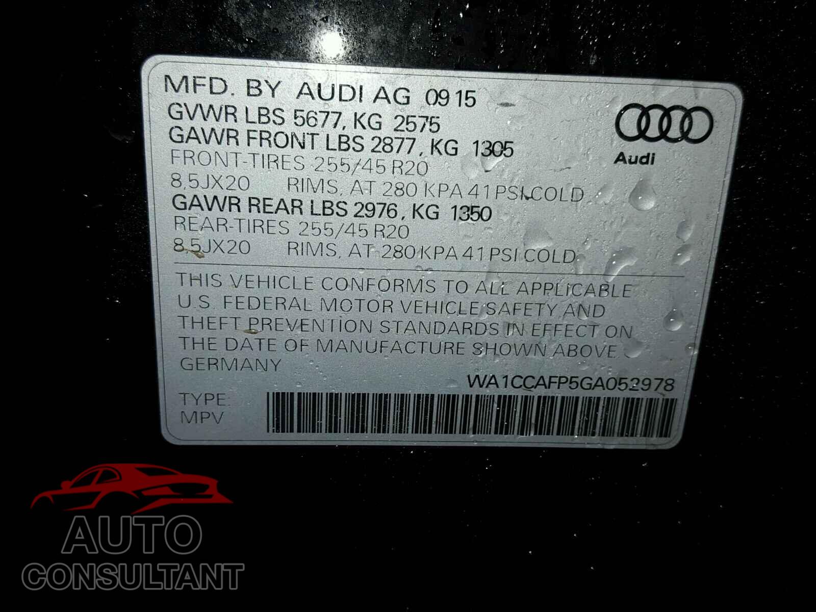 AUDI SQ5 2016 - WA1CCAFP5GA052978