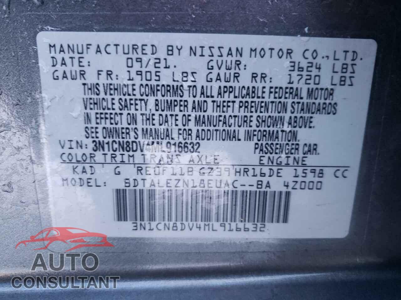 NISSAN VERSA 2021 - 3N1CN8DV4ML916632