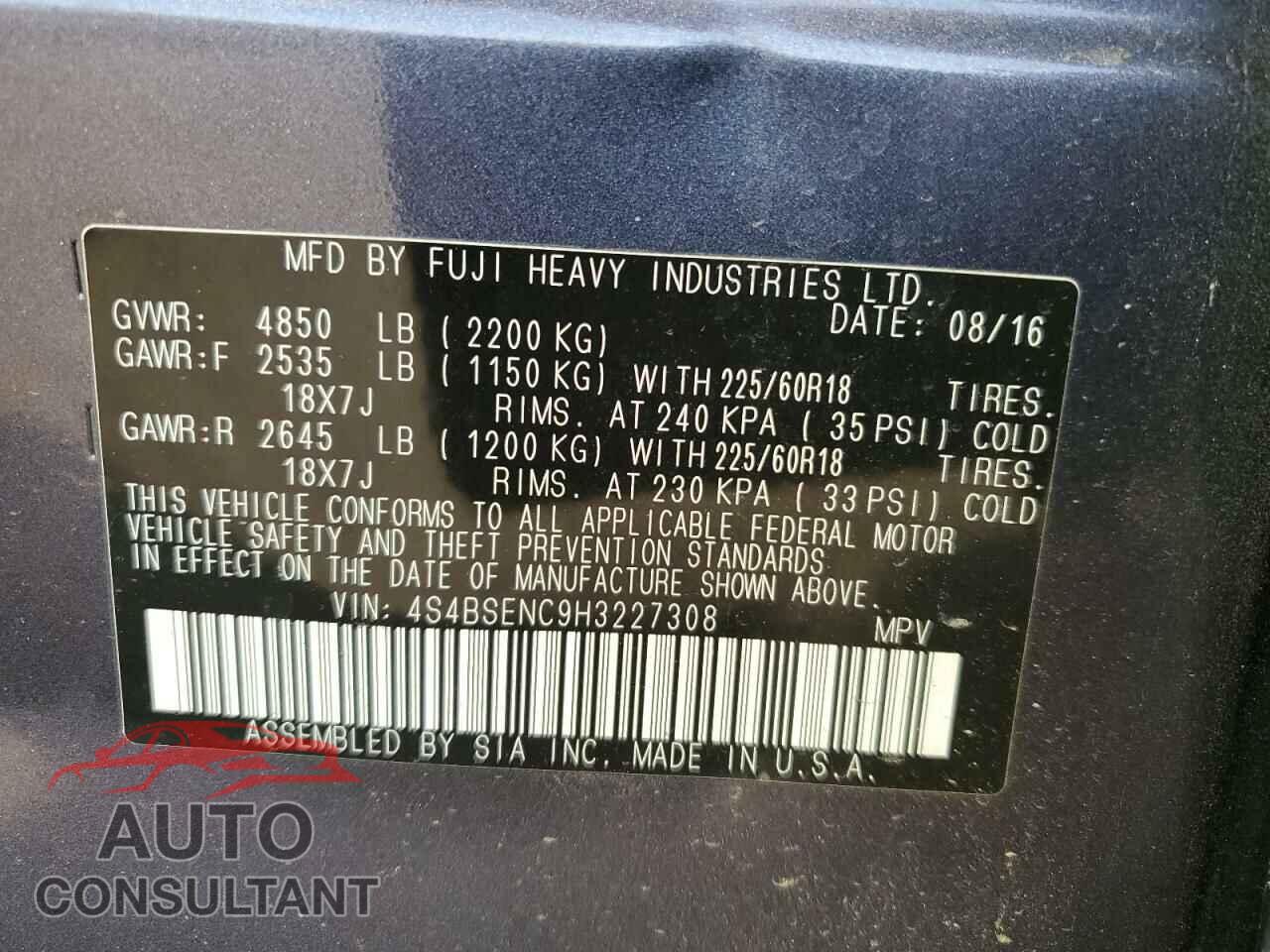 SUBARU OUTBACK 2017 - 4S4BSENC9H3227308