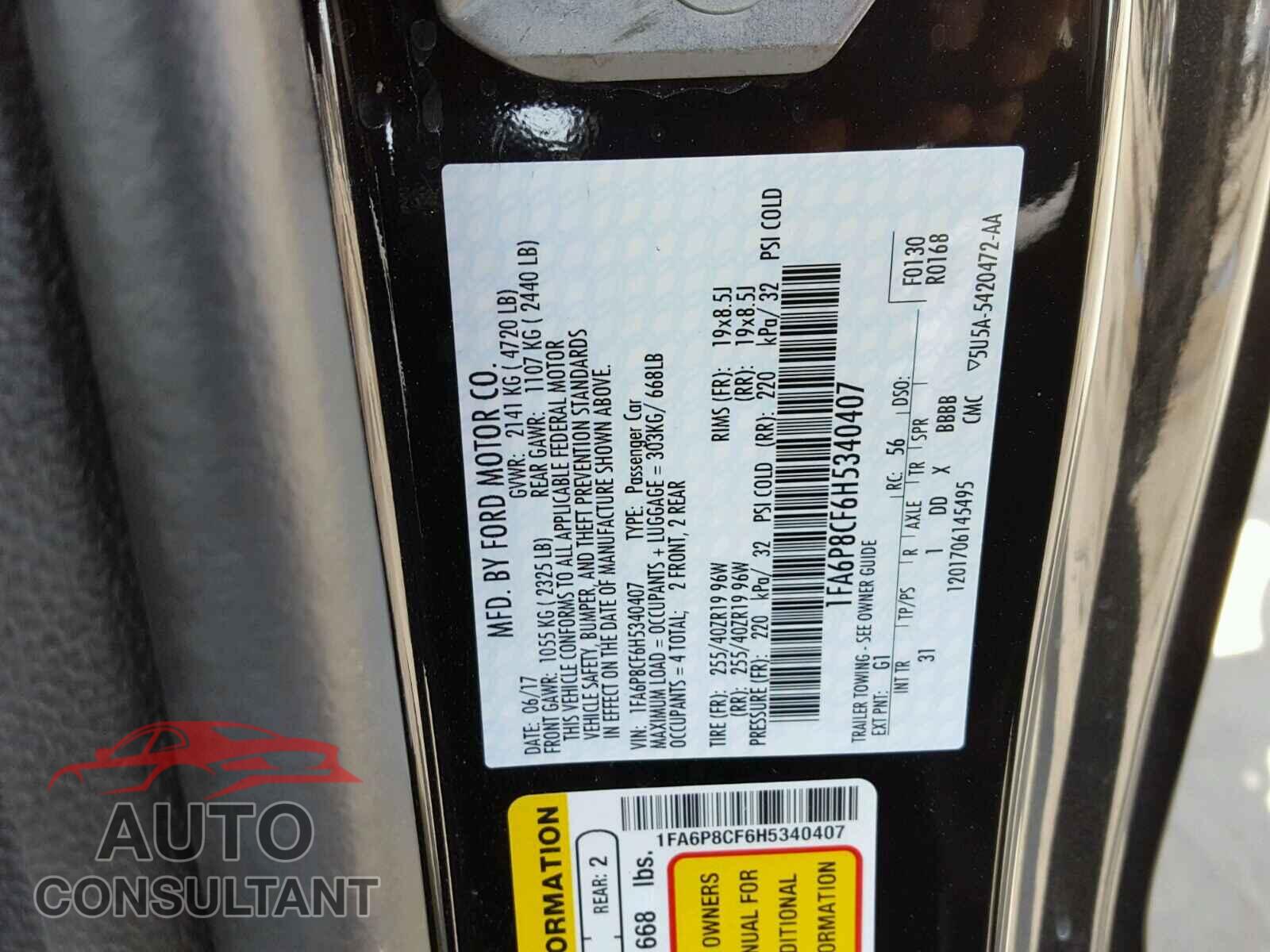FORD MUSTANG 2017 - 1FA6P8CF6H5340407