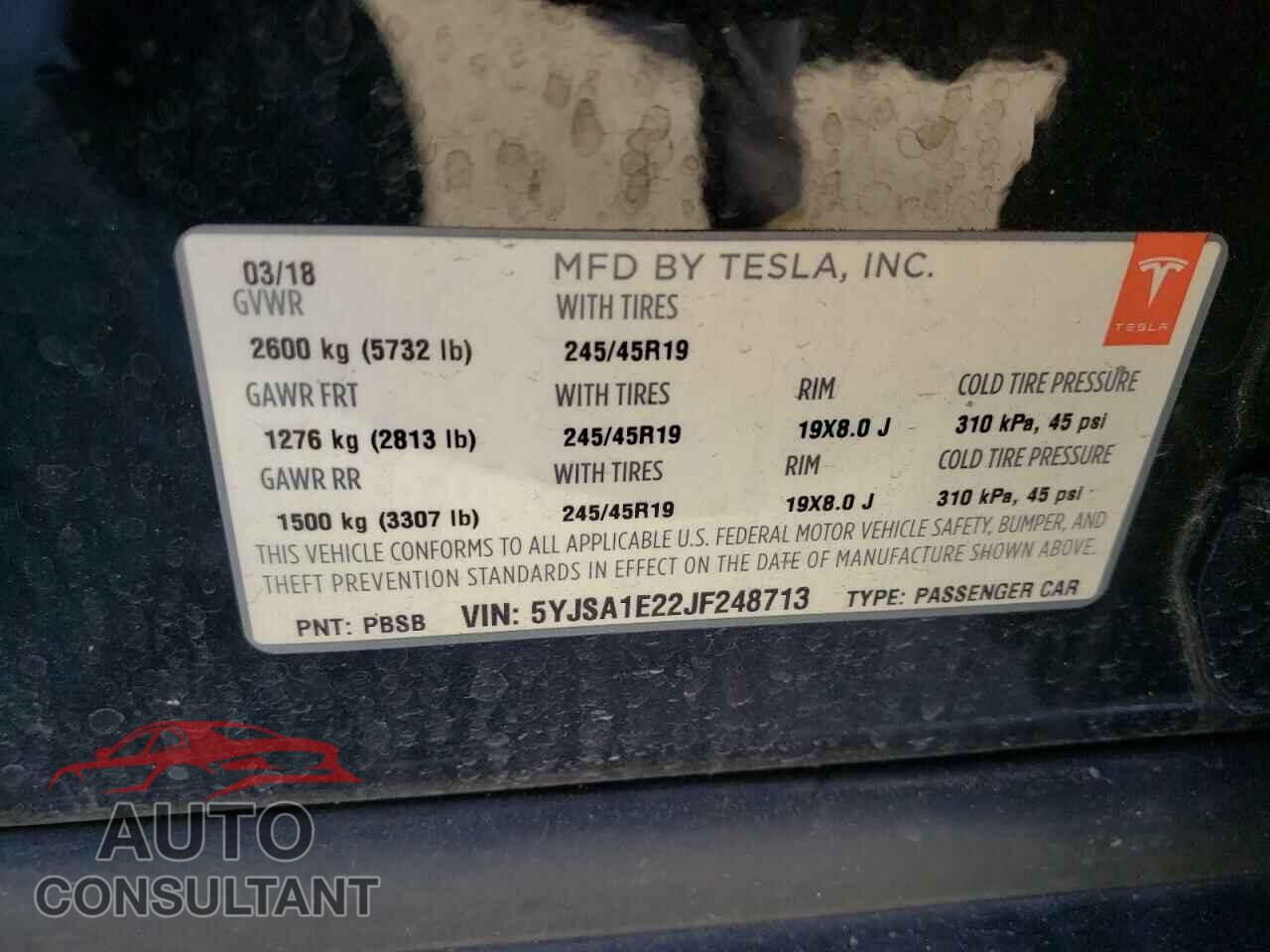 TESLA MODEL S 2018 - 5YJSA1E22JF248713
