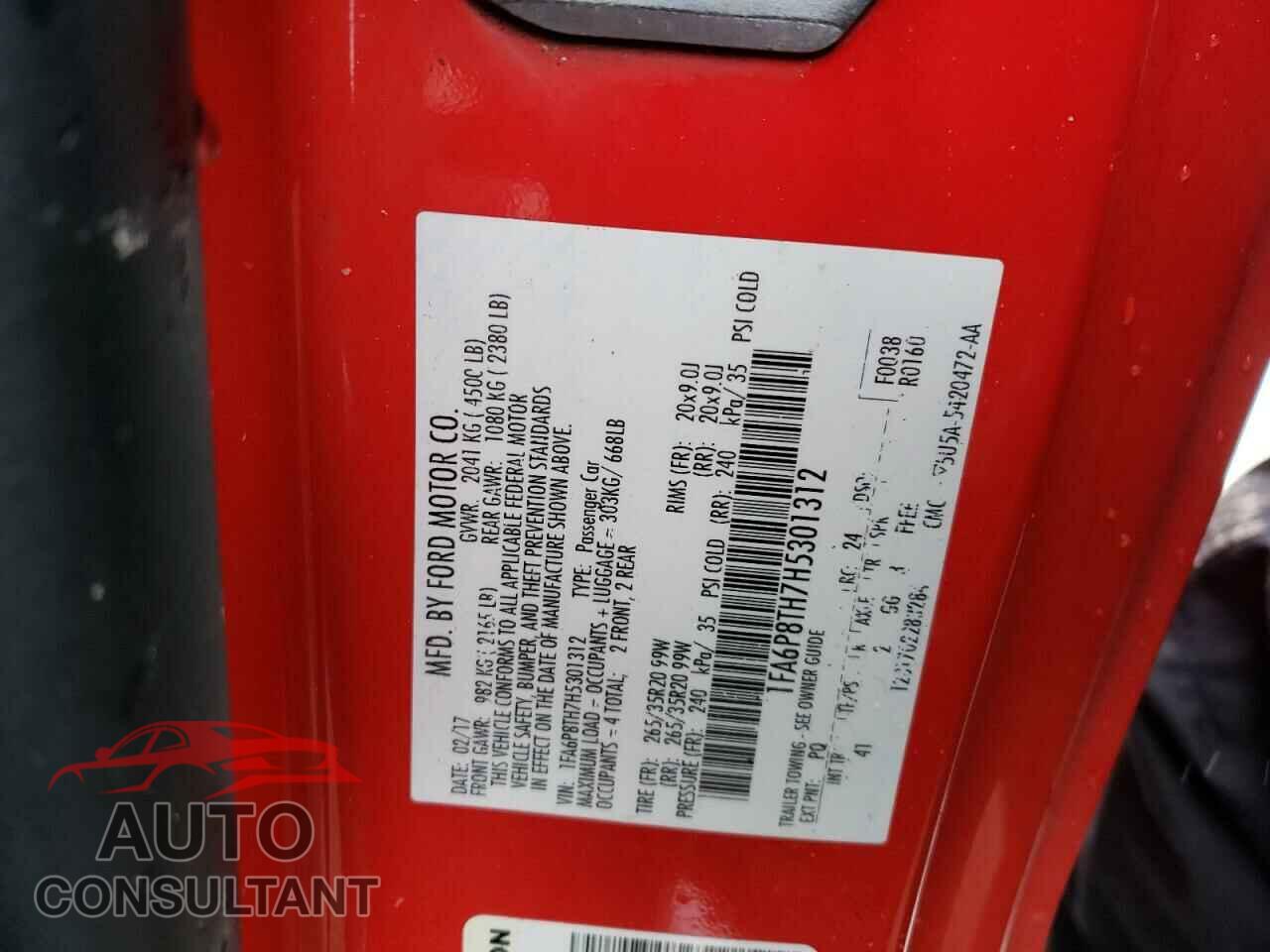 FORD MUSTANG 2017 - 1FA6P8TH7H5301312