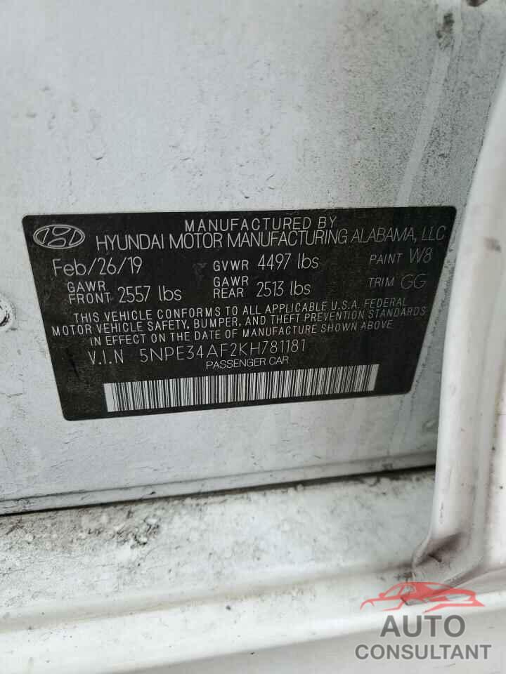 HYUNDAI SONATA 2019 - 5NPE34AF2KH781181