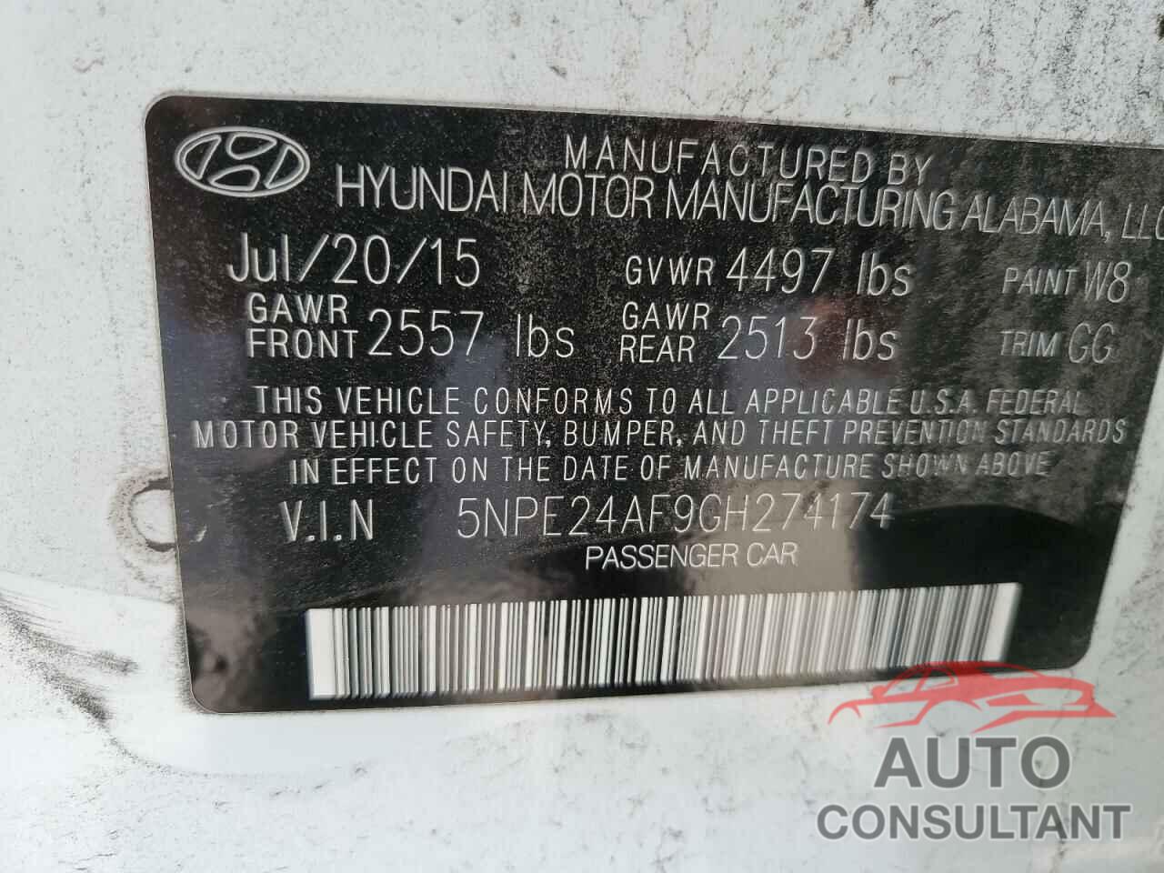 HYUNDAI SONATA 2016 - 5NPE24AF9GH274174