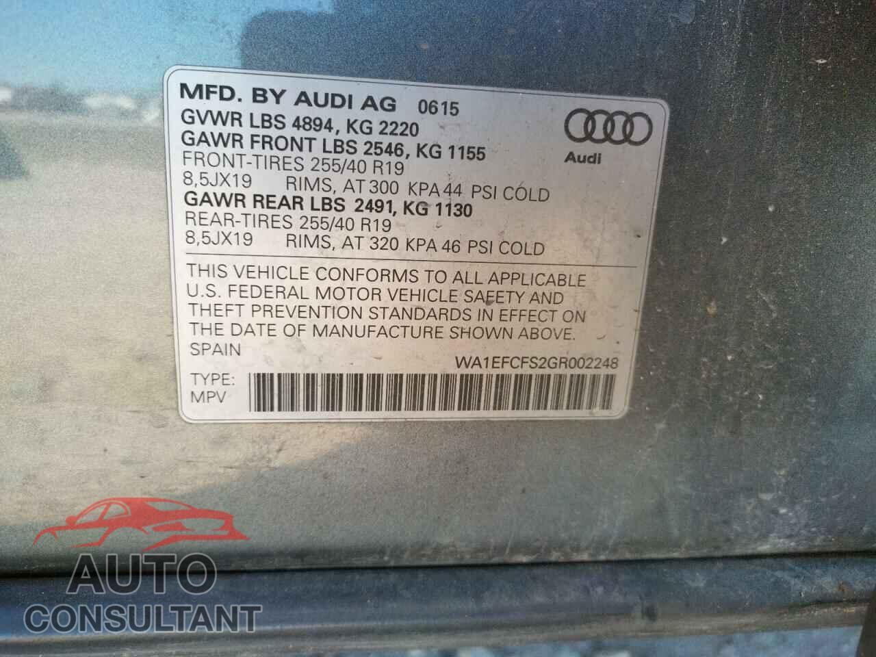 AUDI Q3 2016 - WA1EFCFS2GR002248