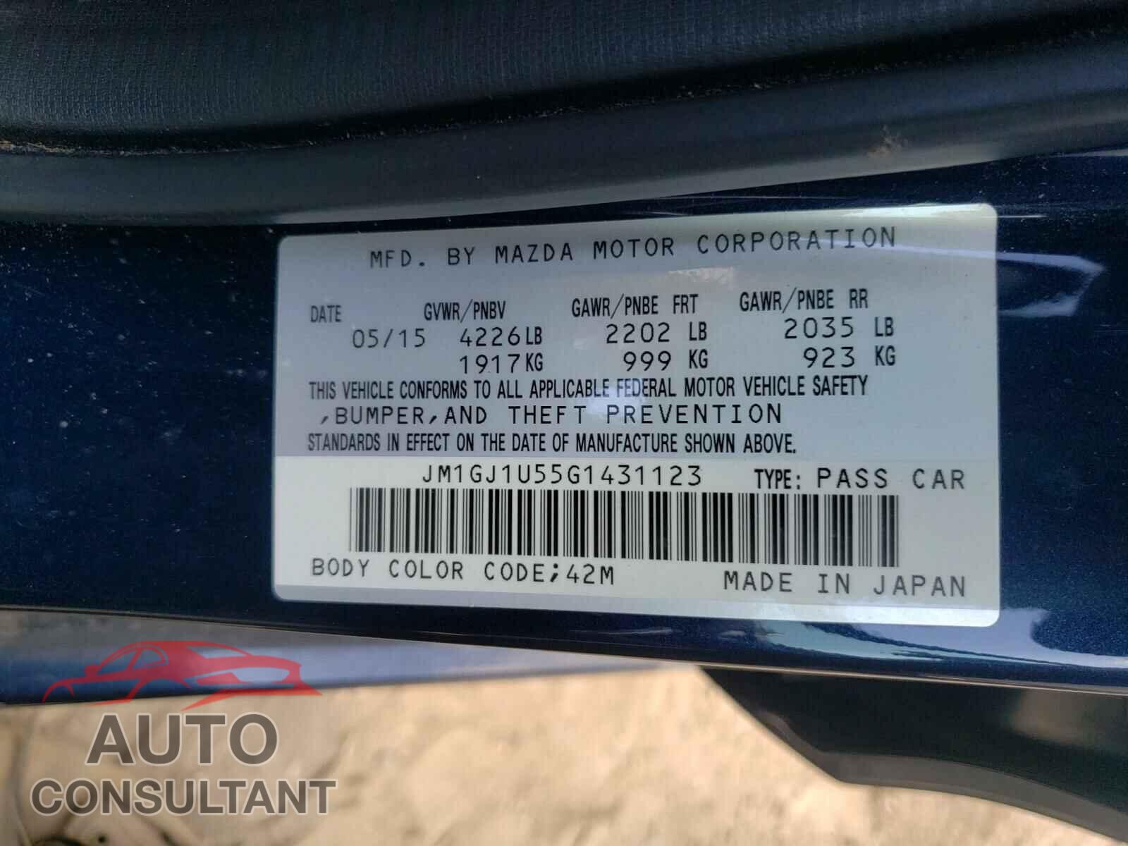 MAZDA 6 2016 - 2T3RFREV3HW628589