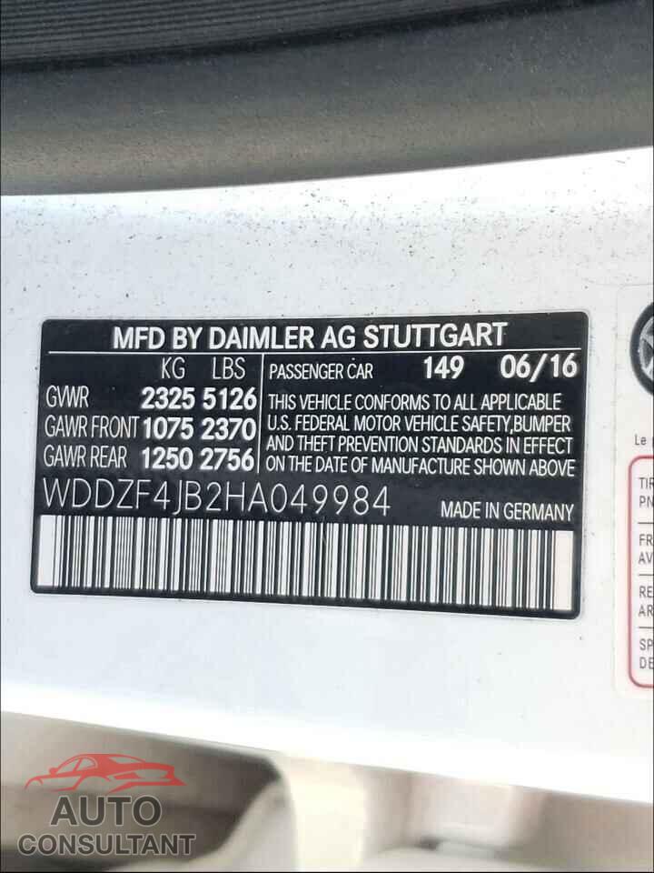 MERCEDES-BENZ E CLASS 2017 - WDDZF4JB2HA049984