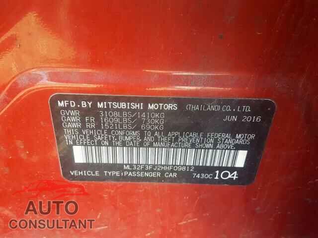 MITSUBISHI MIRAGE 2017 - ML32F3FJ2HHF09812