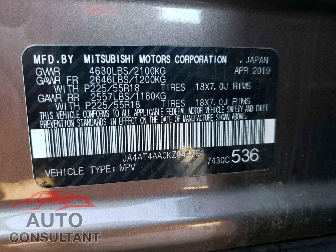 MITSUBISHI ECLIPSE 2019 - JA4AT4AA0KZ048794
