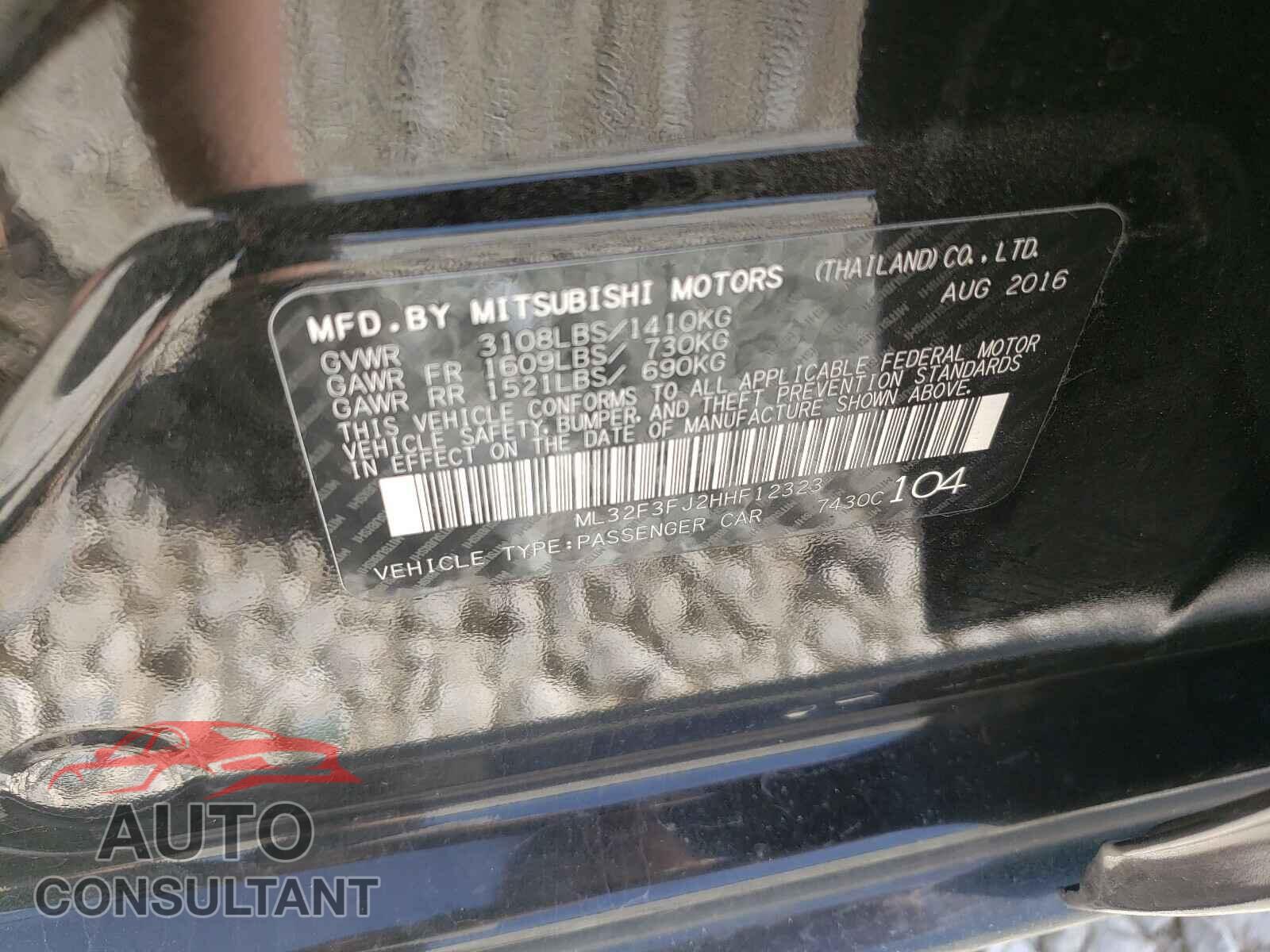 MITSUBISHI MIRAGE 2017 - ML32F3FJ2HHF12323