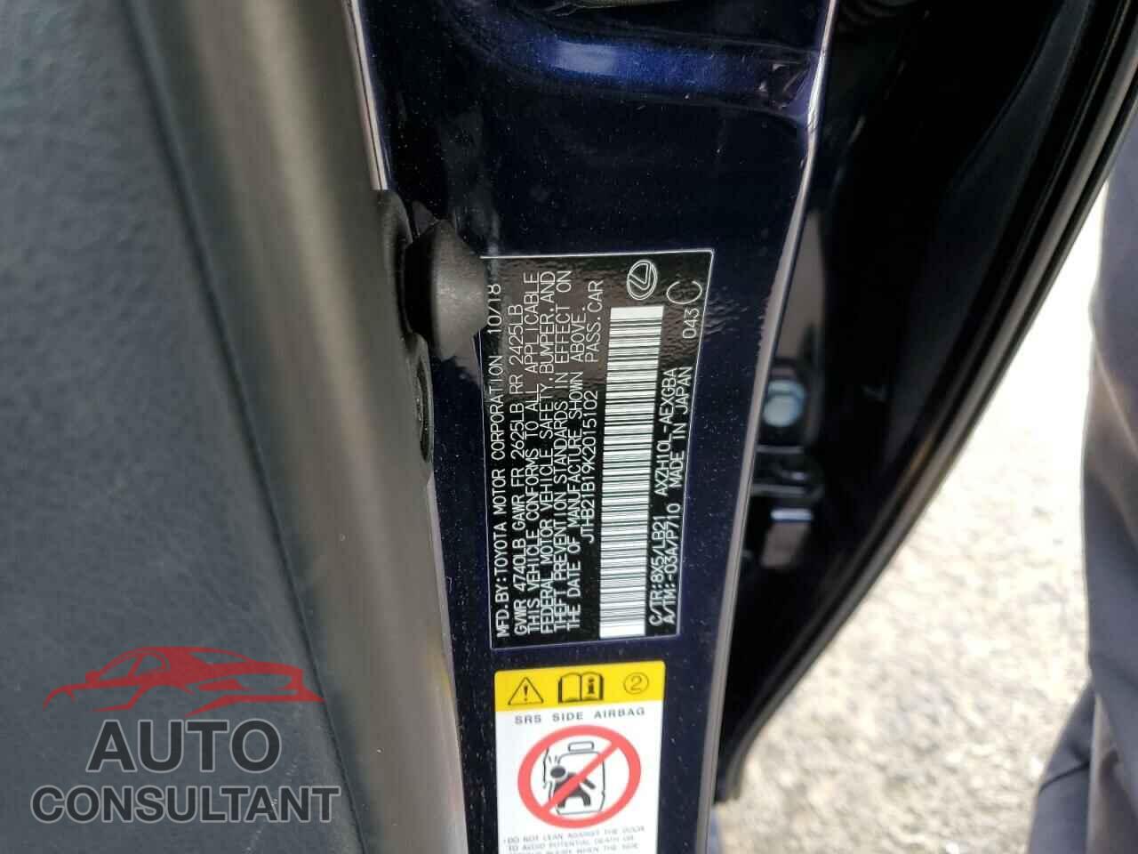 LEXUS ES300 2019 - JTHB21B19K2015102