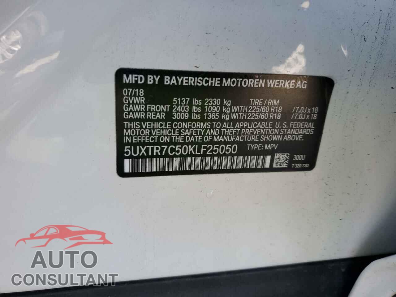 BMW X3 2019 - 5UXTR7C50KLF25050