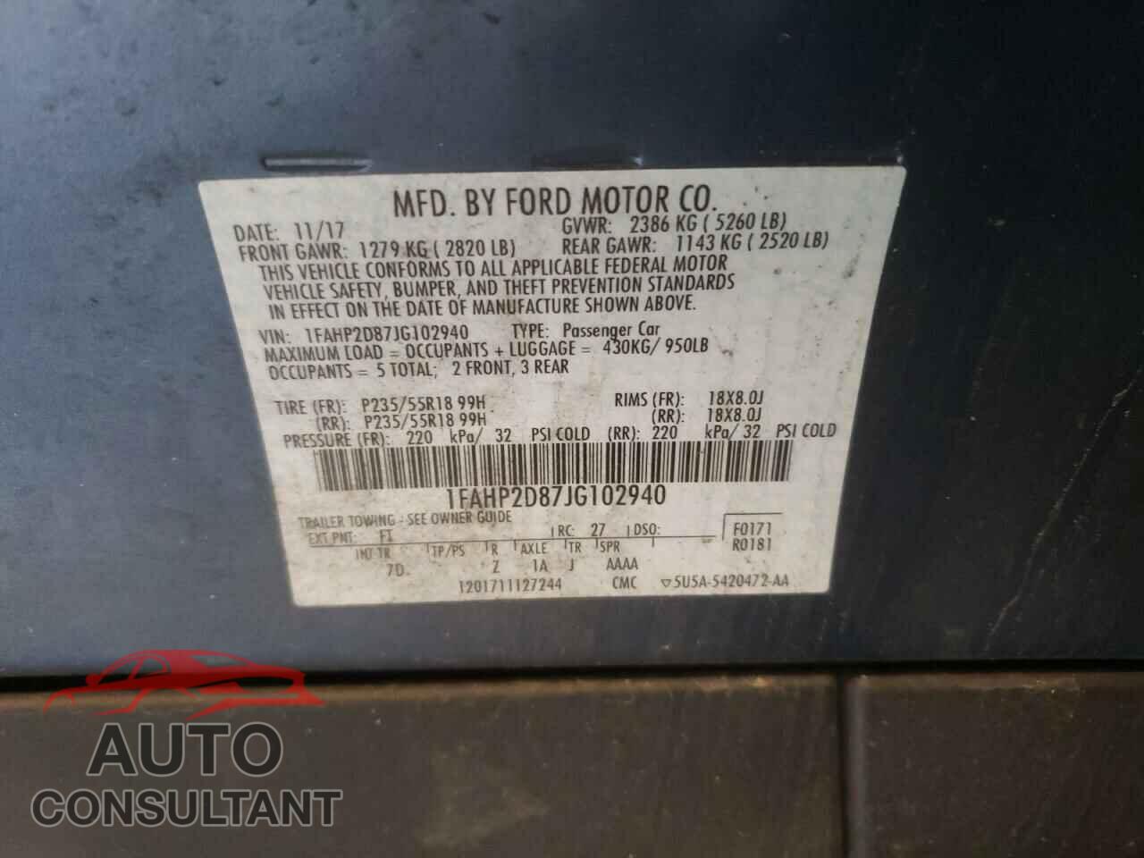FORD TAURUS 2018 - 1FAHP2D87JG102940