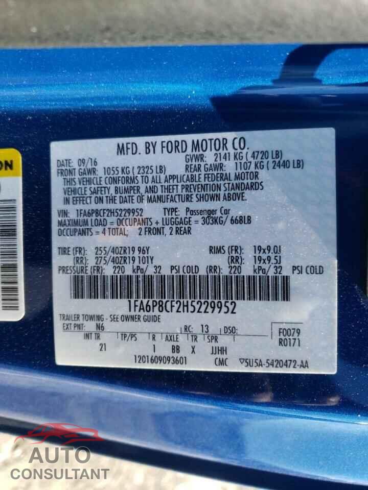 FORD MUSTANG 2017 - 1FA6P8CF2H5229952