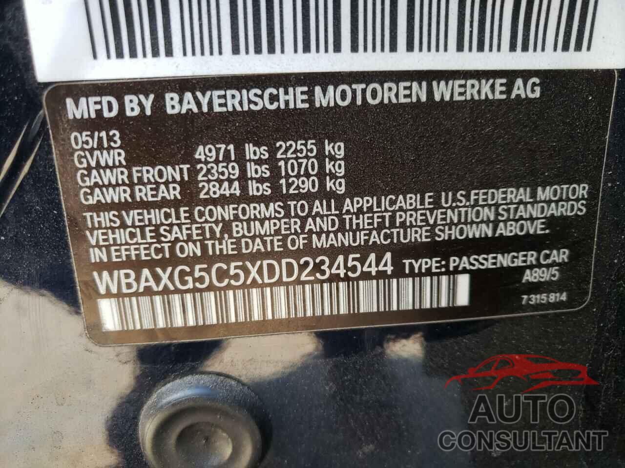 BMW 5 SERIES 2013 - WBAXG5C5XDD234544