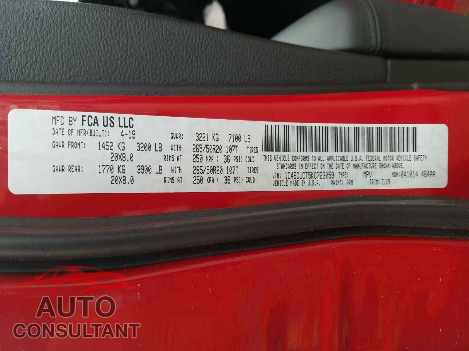 DODGE DURANGO 2019 - 1C4SDJCT5KC723059