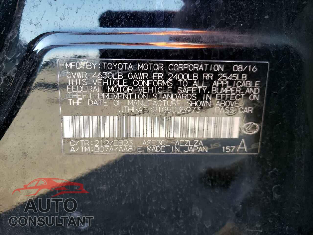 LEXUS IS 2016 - JTHBA1D21G5035973