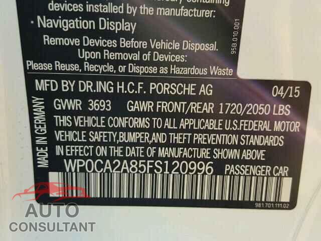 PORSCHE BOXSTER 2015 - WP0CA2A85FS120996