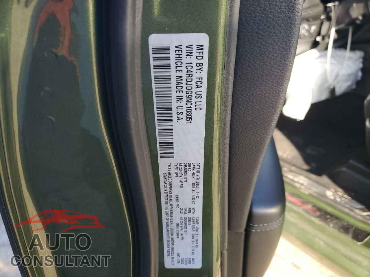 DODGE DURANGO 2022 - 1C4RDJDG9NC108051