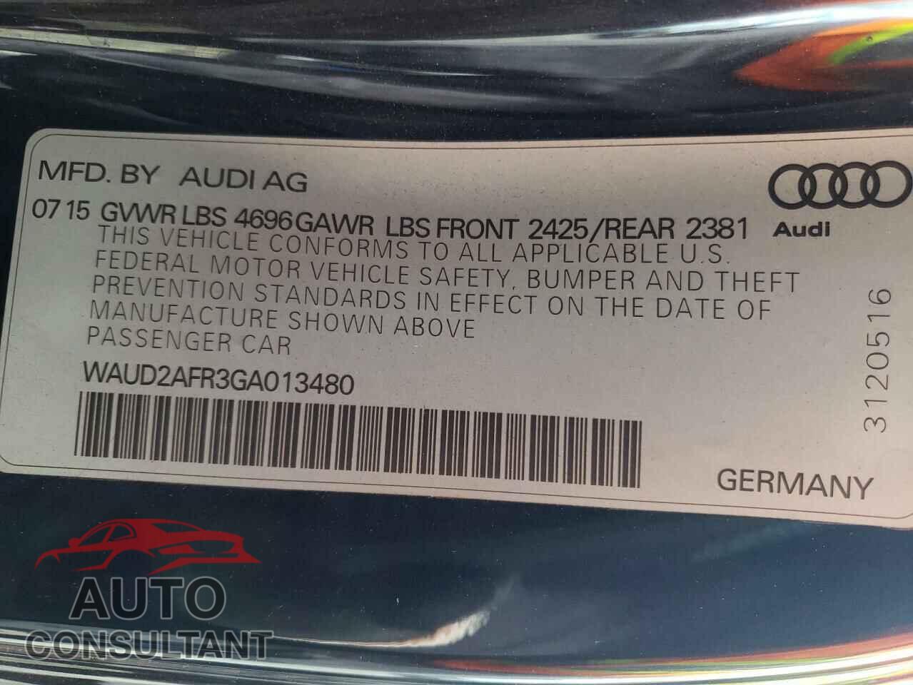 AUDI A5 2016 - WAUD2AFR3GA013480