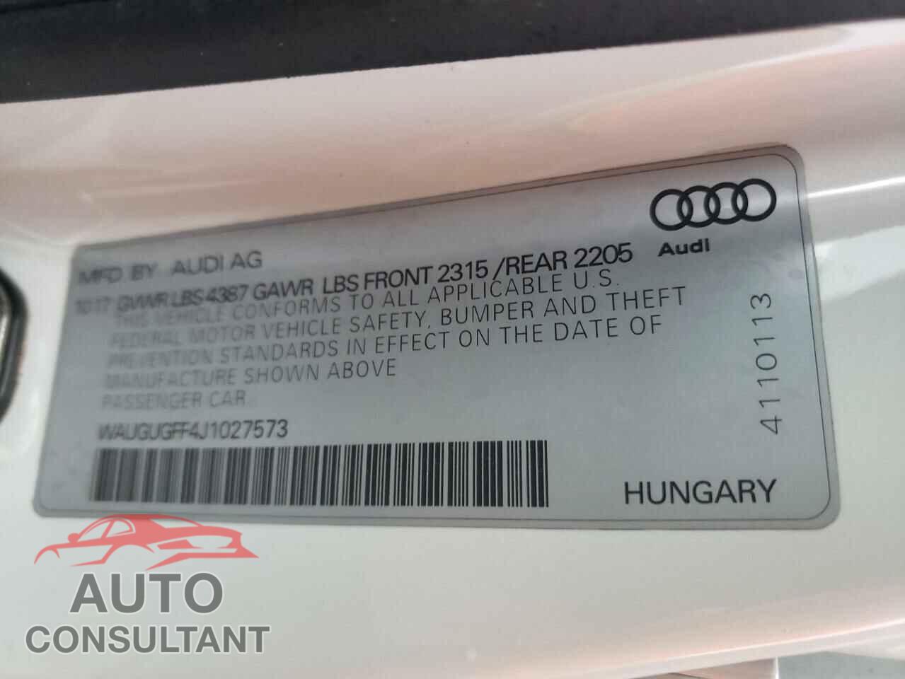 AUDI A3 2018 - WAUGUGFF4J1027573