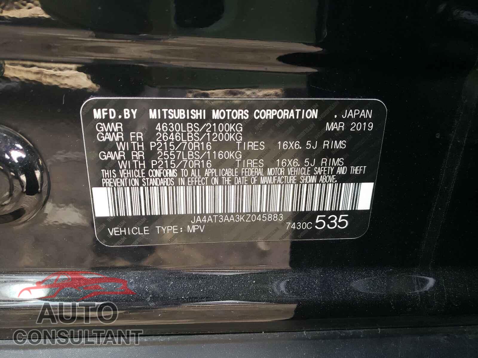 MITSUBISHI ECLIPSE 2019 - JA4AT3AA3KZ045883