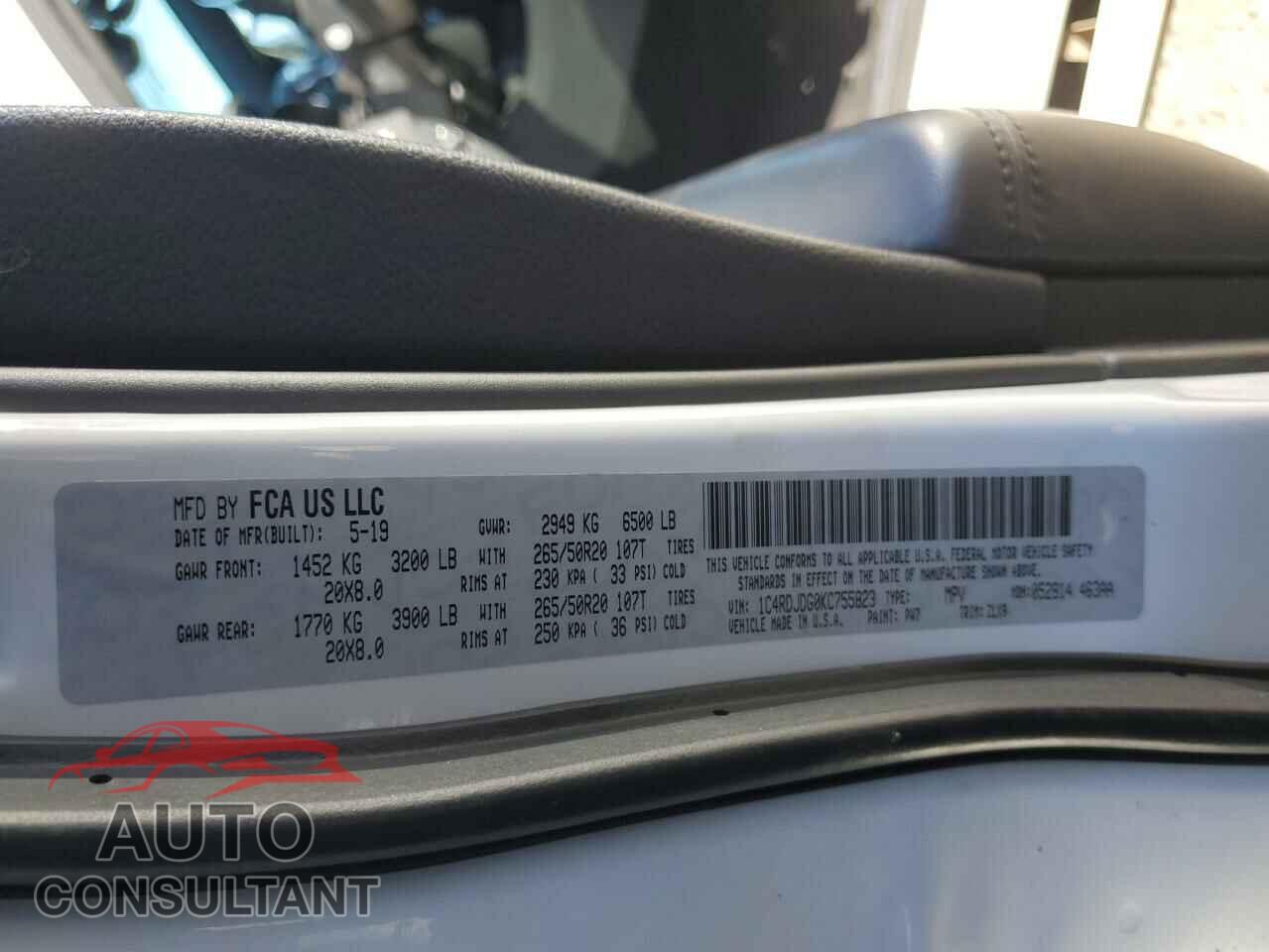 DODGE DURANGO 2019 - 1C4RDJDG0KC755823