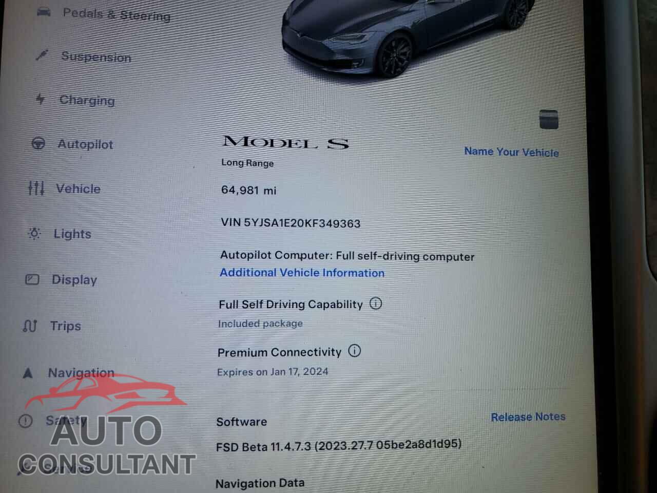 TESLA MODEL S 2019 - 5YJSA1E20KF349363