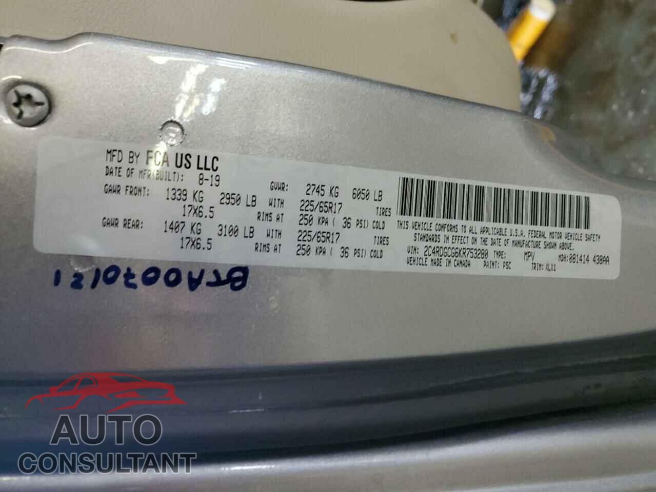 DODGE CARAVAN 2019 - 2C4RDGCG6KR753280