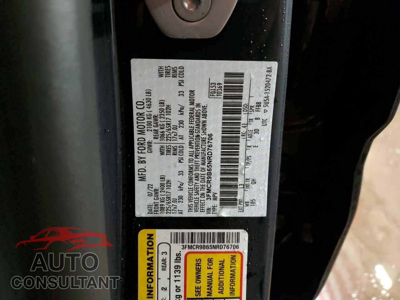 FORD BRONCO 2022 - 3FMCR9B65NRD76706