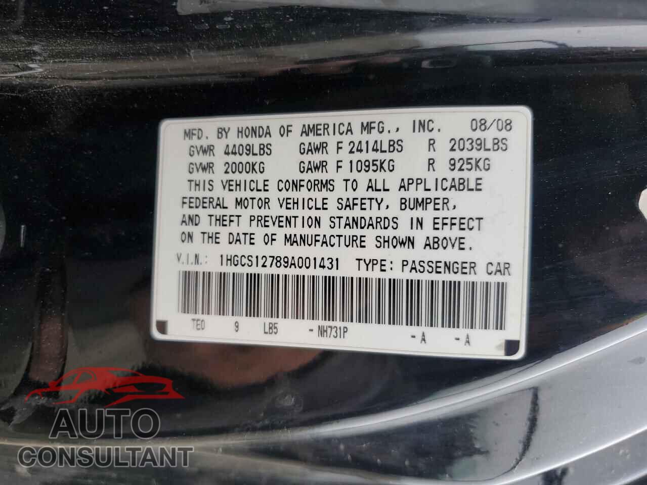HONDA ACCORD 2009 - 1HGCS12789A001431