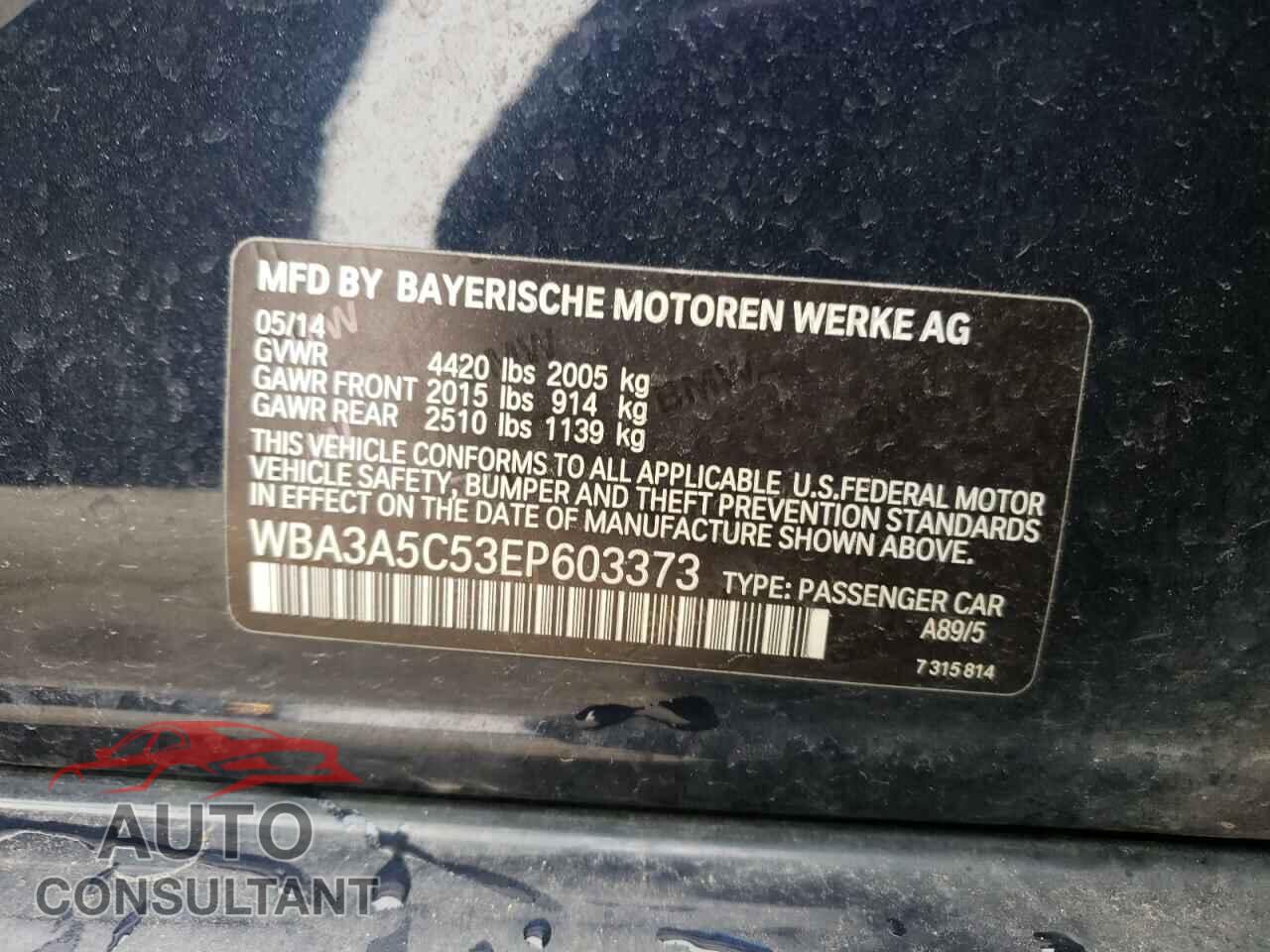 BMW 3 SERIES 2014 - WBA3A5C53EP603373