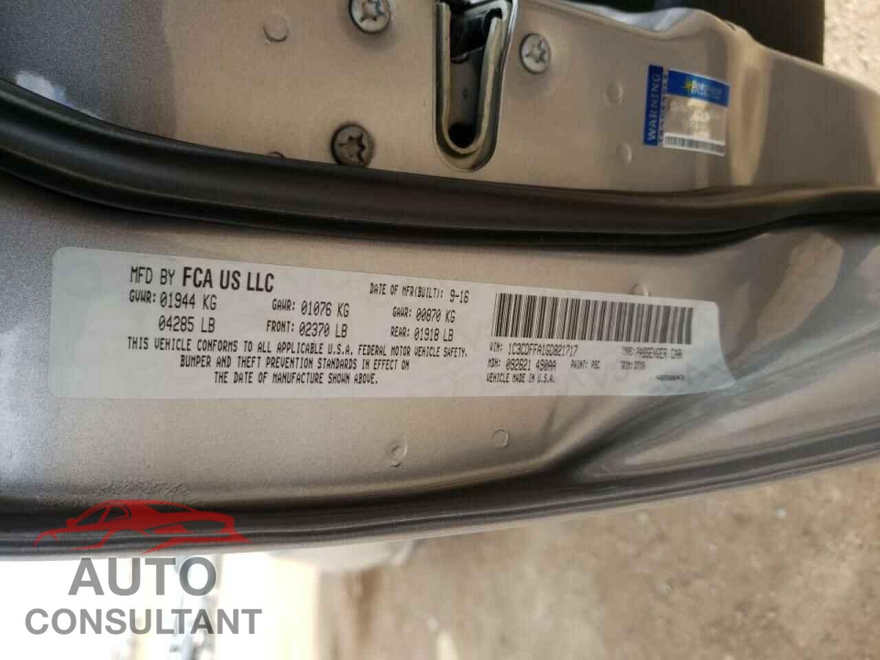 DODGE DART 2016 - 1C3CDFFA1GD821717