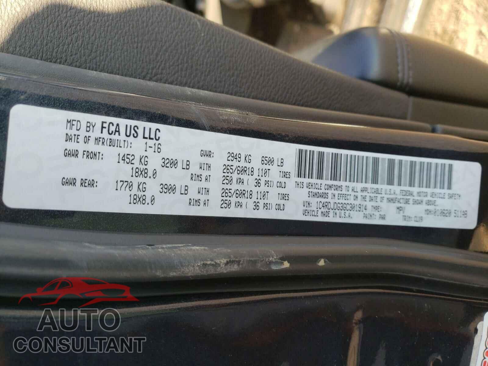 DODGE DURANGO 2016 - WP1AA2A53HLB04708