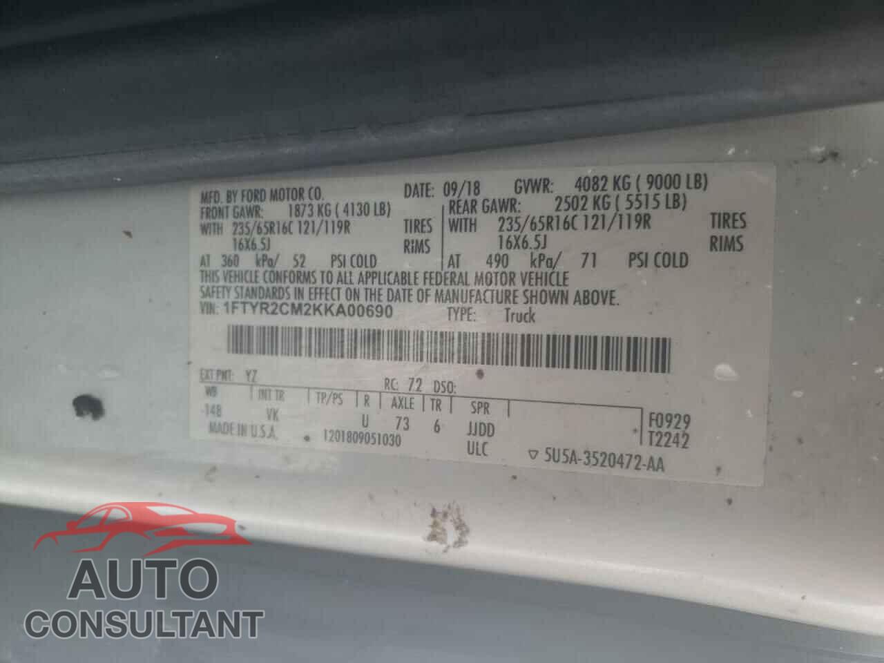 FORD TRANSIT CO 2019 - 1FTYR2CM2KKA00690