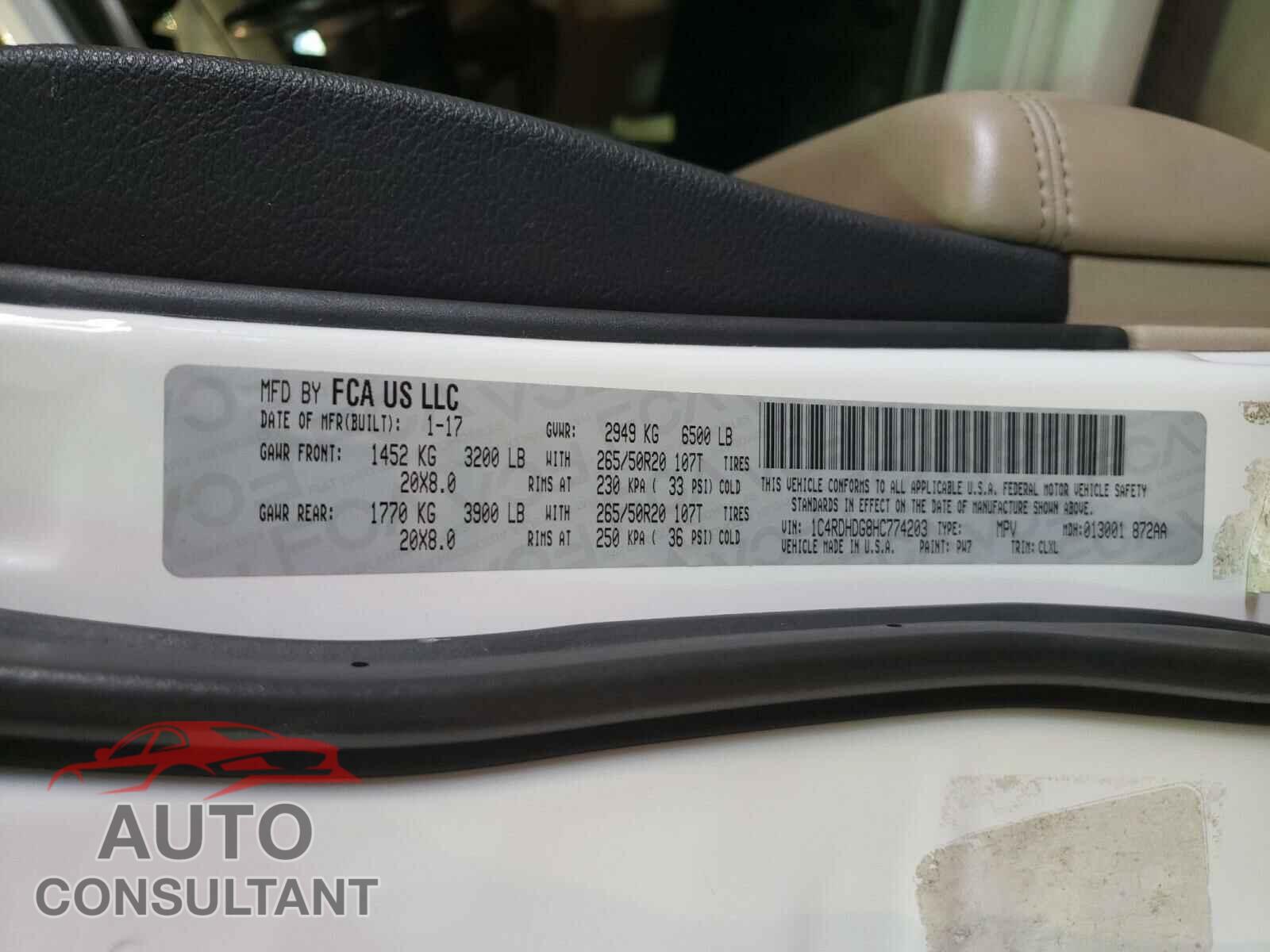 DODGE DURANGO 2017 - 1C4RDHDG8HC774203
