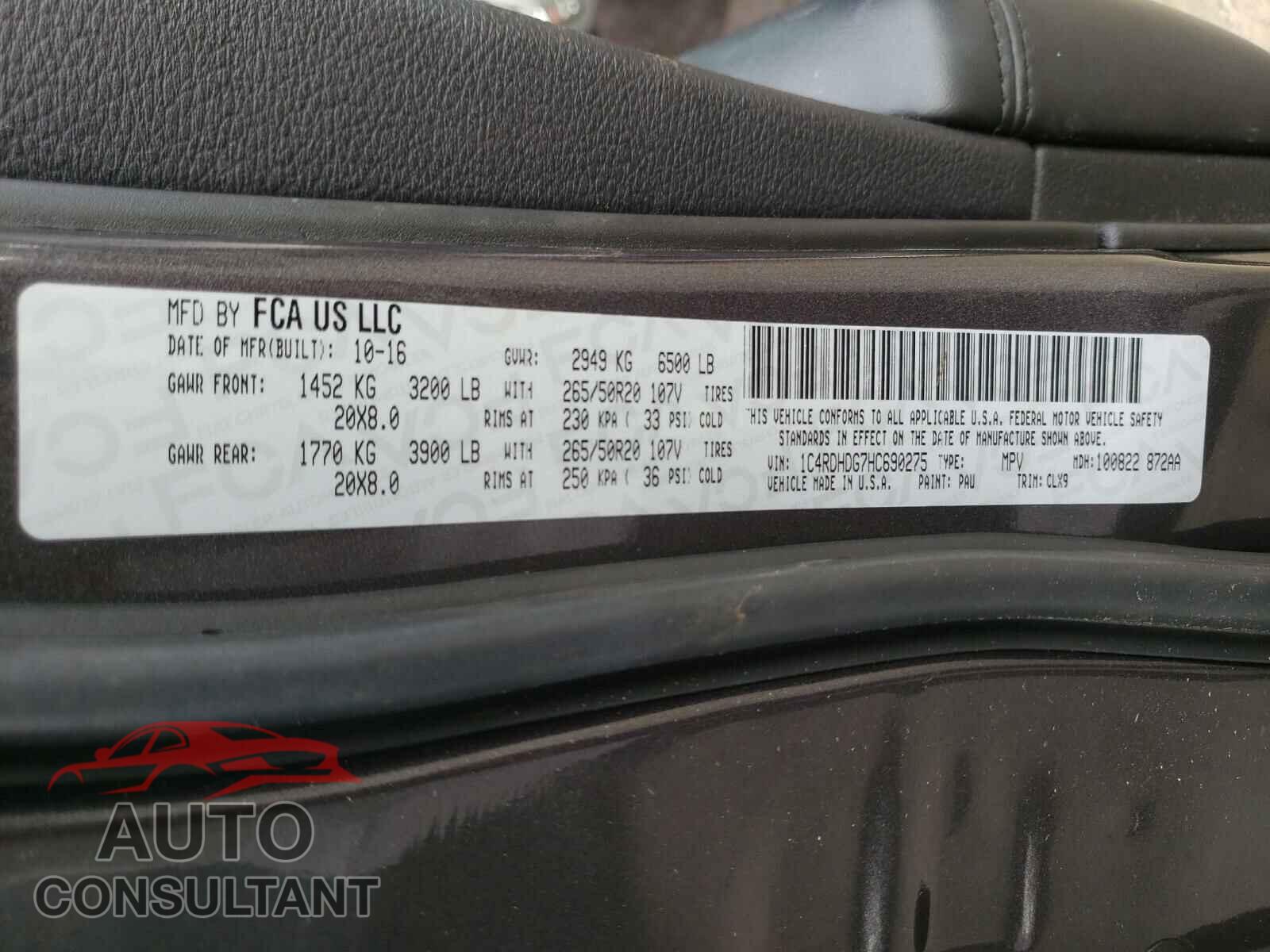 DODGE DURANGO 2017 - 1C4RDHDG7HC690275