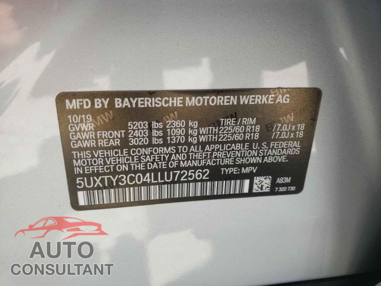 BMW X3 2020 - 5UXTY3C04LLU72562