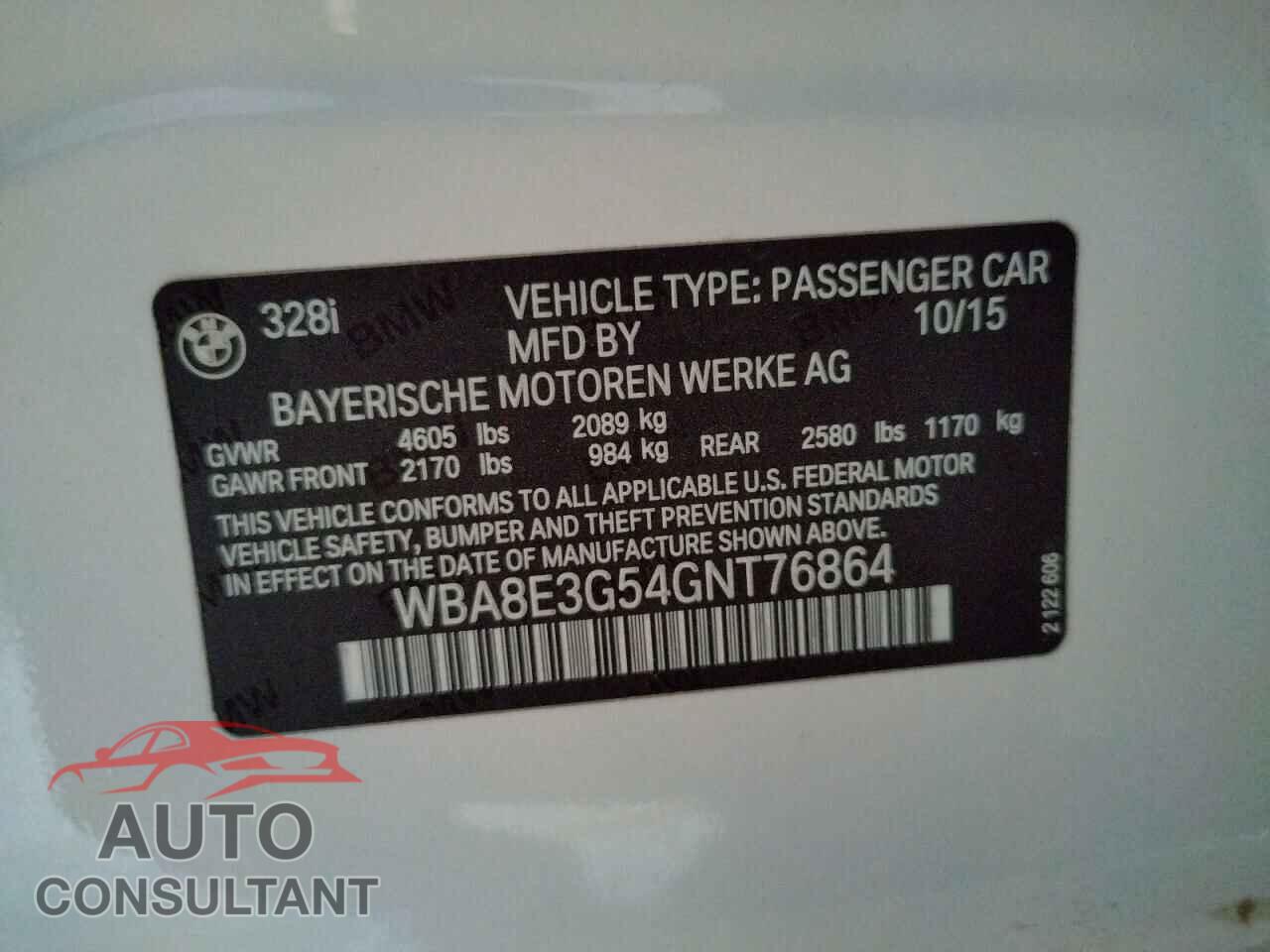 BMW 3 SERIES 2016 - WBA8E3G54GNT76864