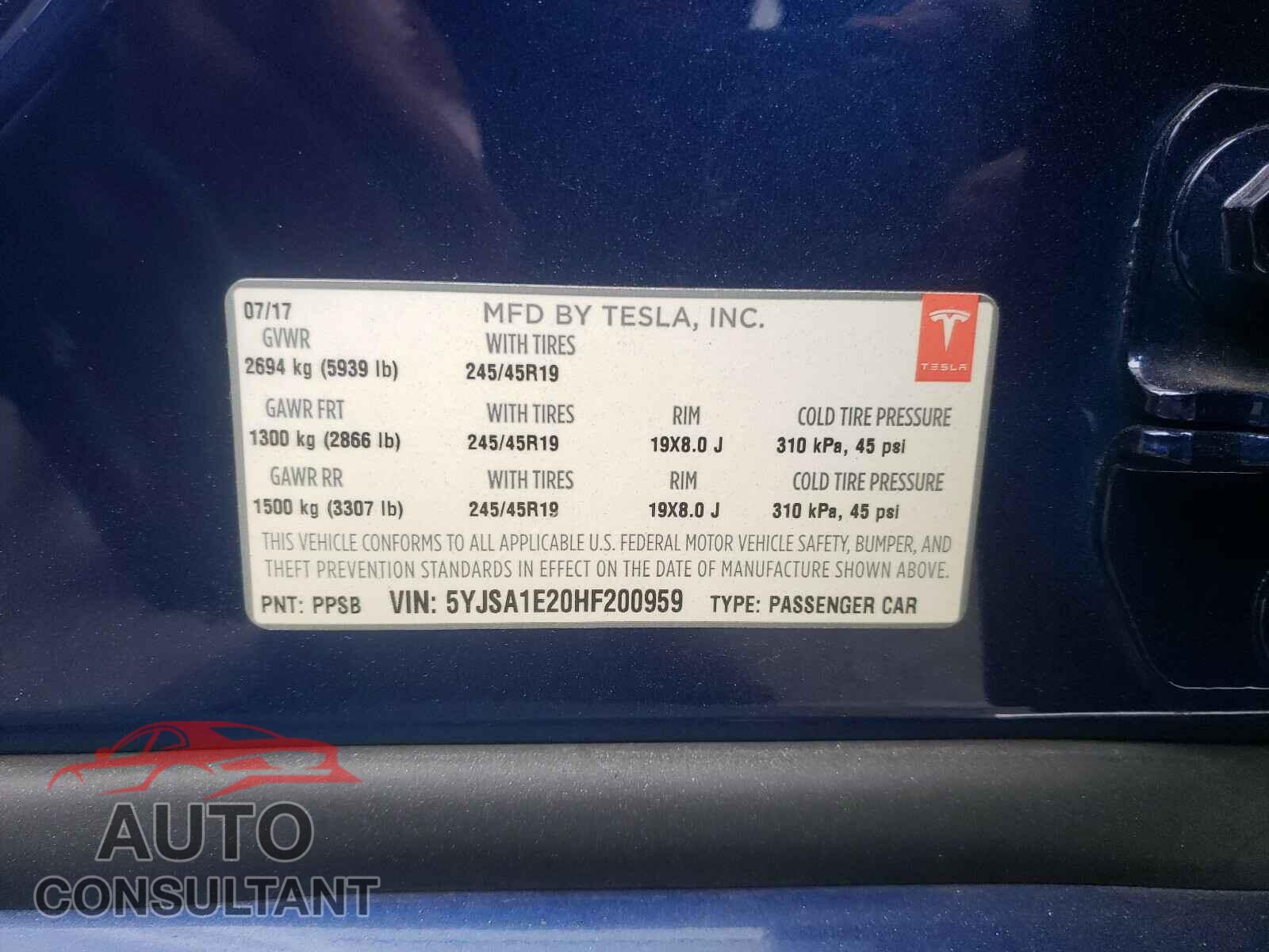 TESLA MODEL S 2017 - 5YJSA1E20HF200959