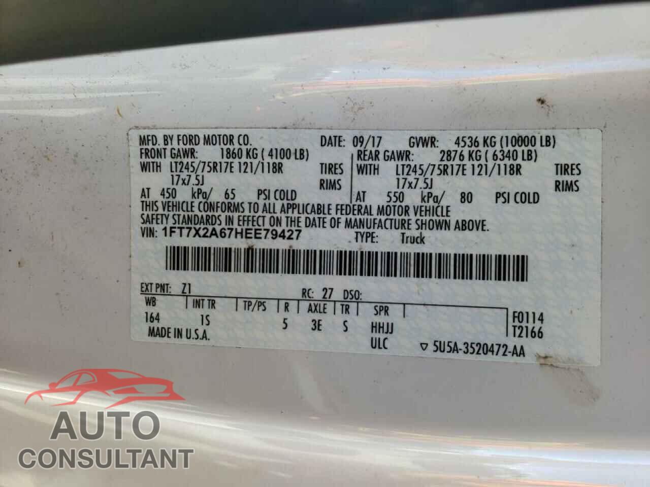 FORD F250 2017 - 1FT7X2A67HEE79427