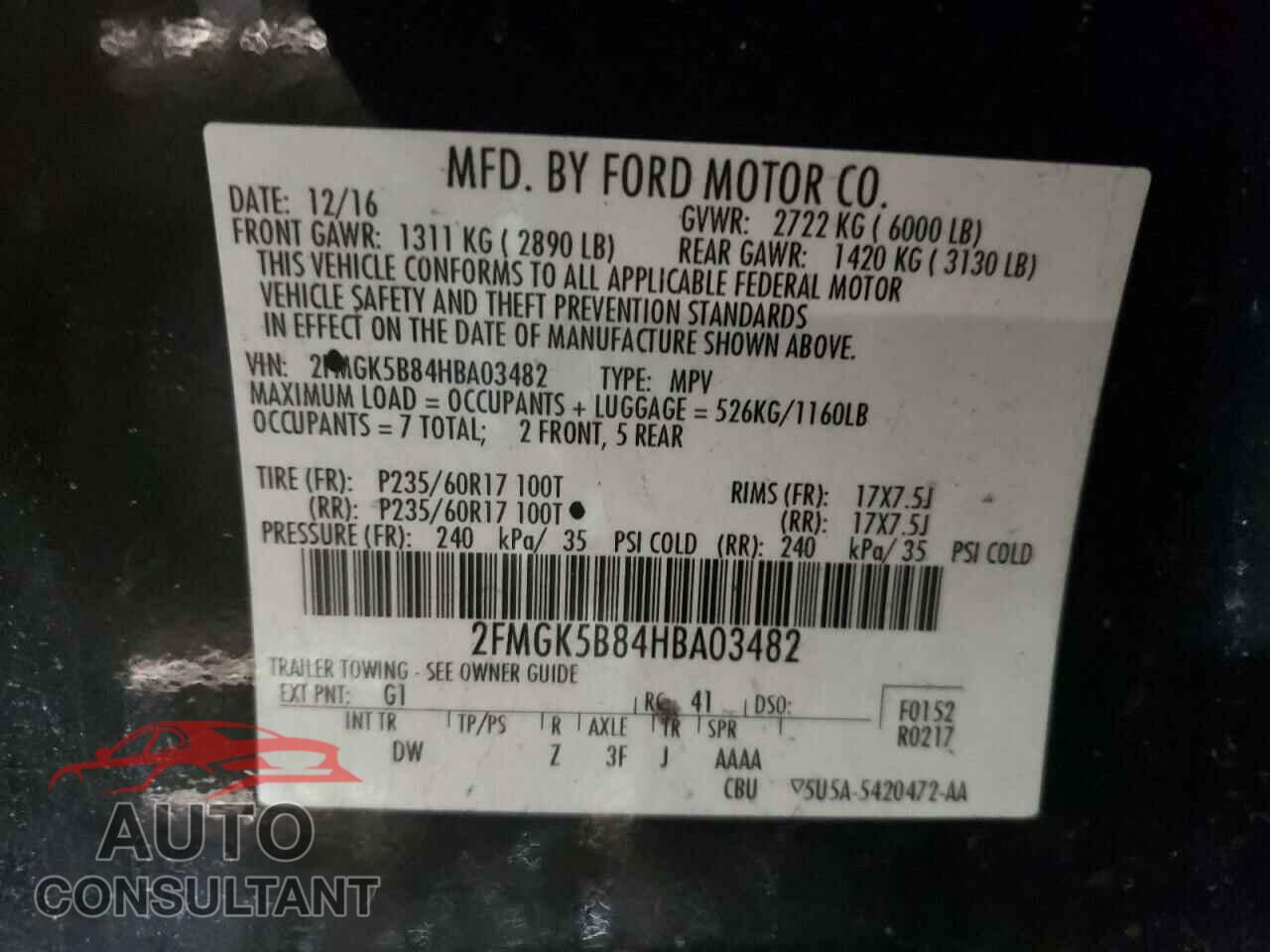 FORD FLEX 2017 - 2FMGK5B84HBA03482
